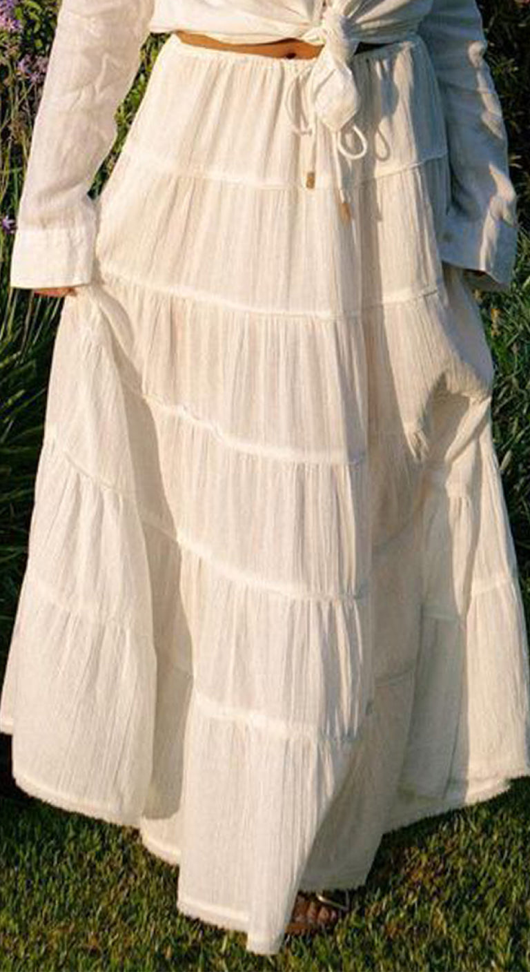 Vacation Style A-Line Tiered Skirt – Casual Women’s Midi Skirt
