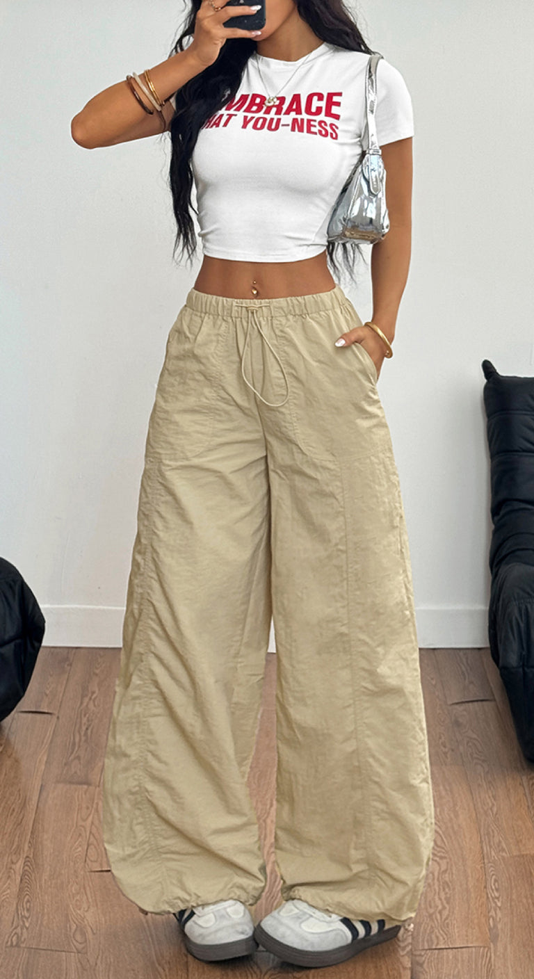 Casual Minimalist Drawstring Straight Pants