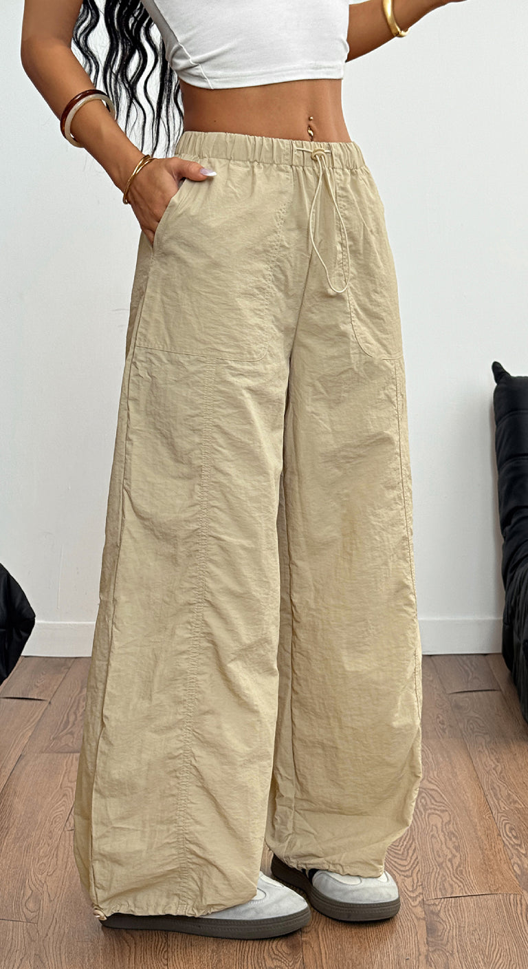 Casual Minimalist Drawstring Straight Pants